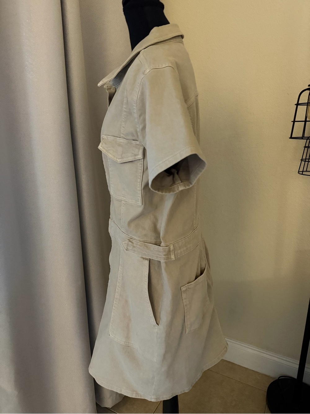 Good American Fit For Success Denim Utility Mini Dress Tan XL - Picture 5 of 9